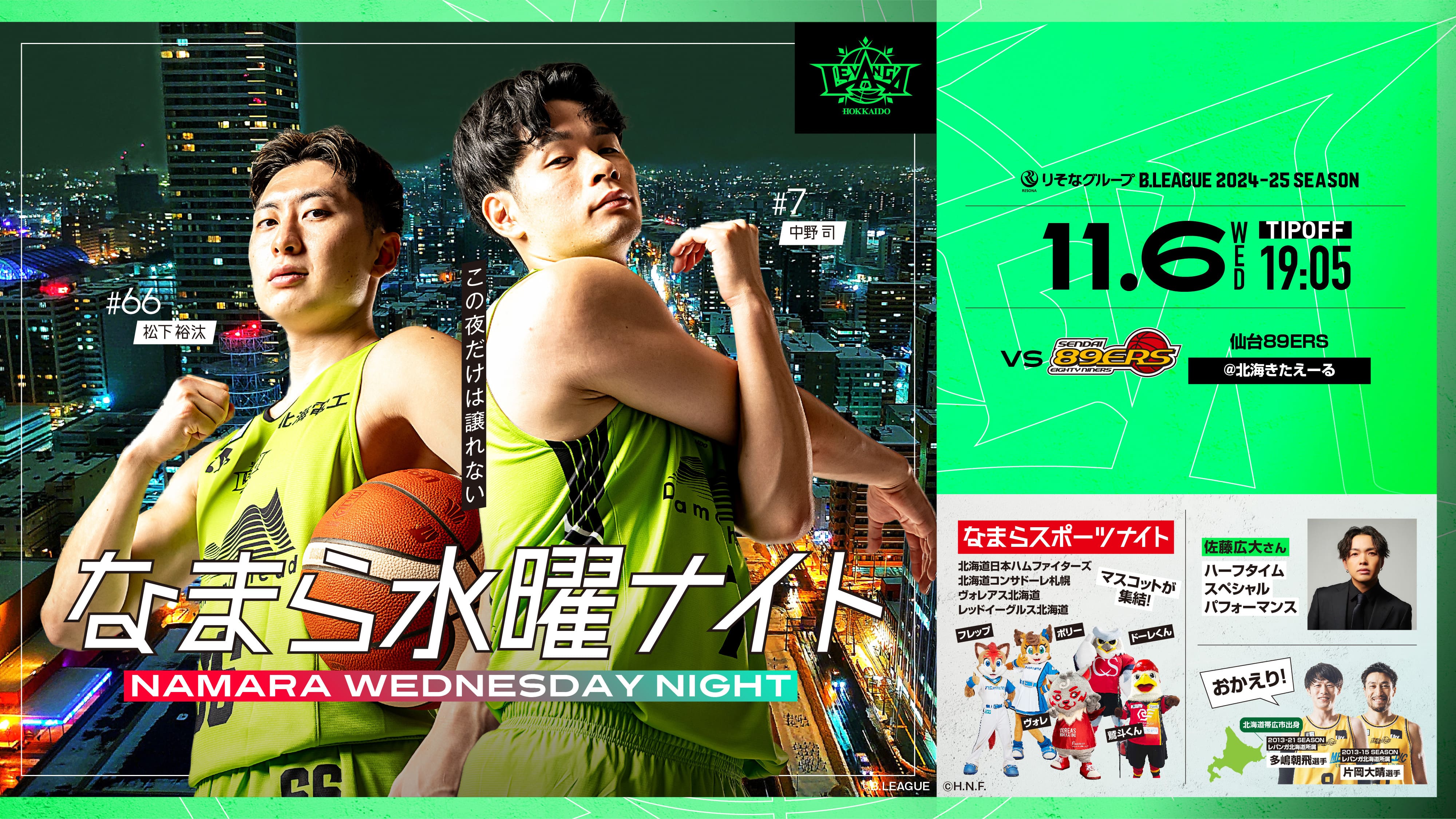 レバンガ北海道 札幌　北海きたえーる　2024/11/6(水)開催